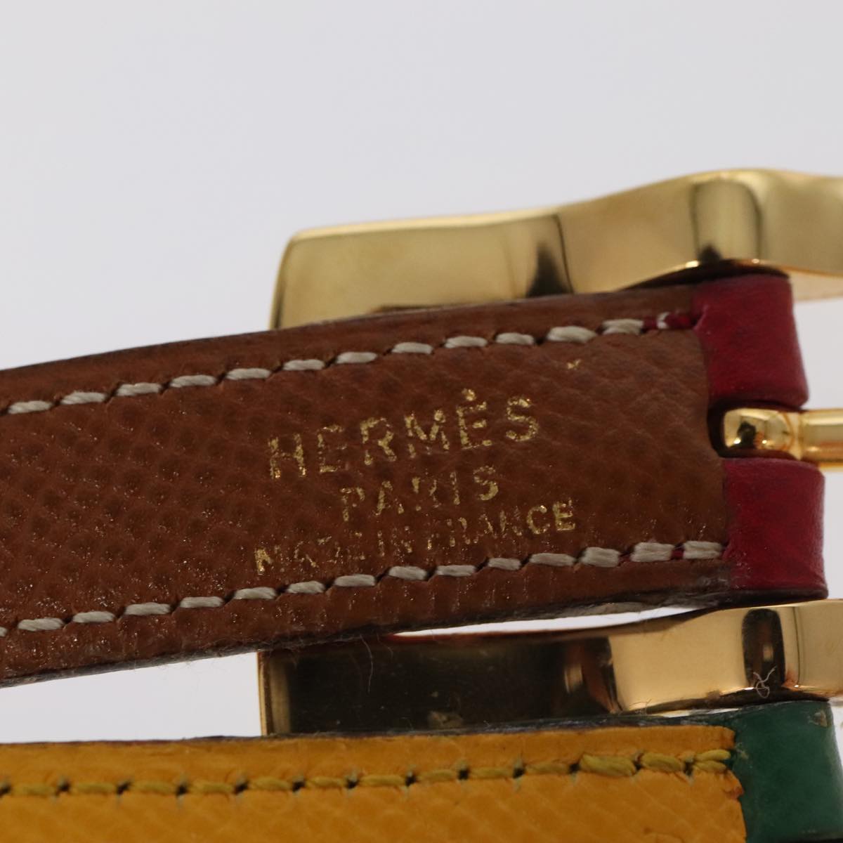 HERMES Belt Leather 28.3"""""""""""""""" Multicolor Gold Auth 94310