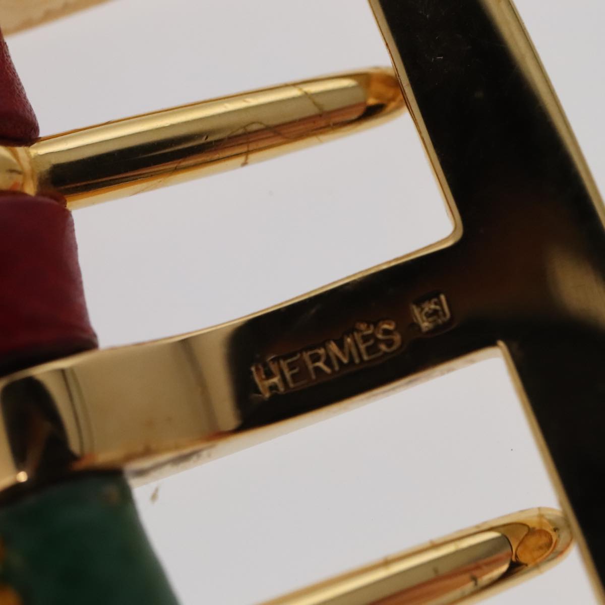 HERMES Belt Leather 28.3"""""""""""""""" Multicolor Gold Auth 94310