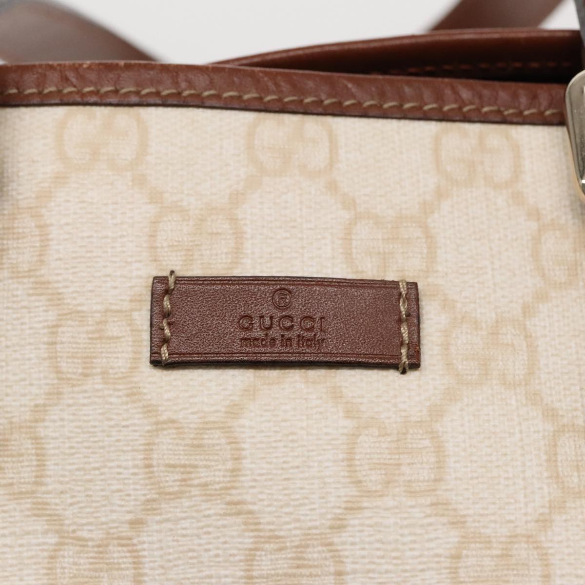 GUCCI GG Supreme Tote Bag PVC Leather Gold White 189896 Auth 94448