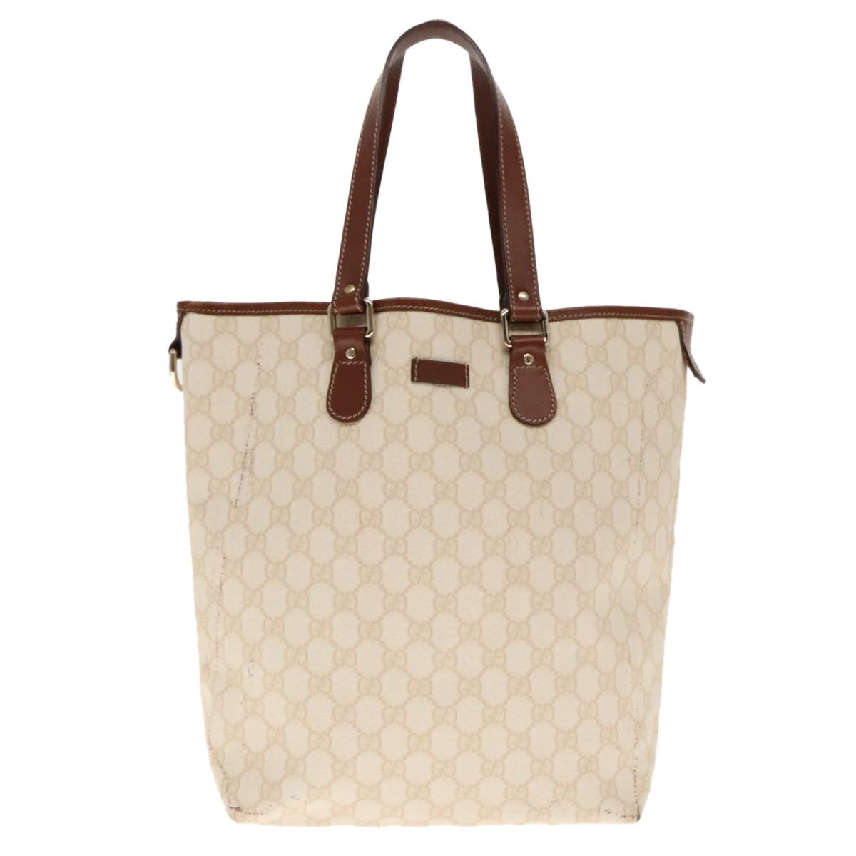 GUCCI GG Supreme Tote Bag PVC Leather Gold White 189896 Auth 94448
