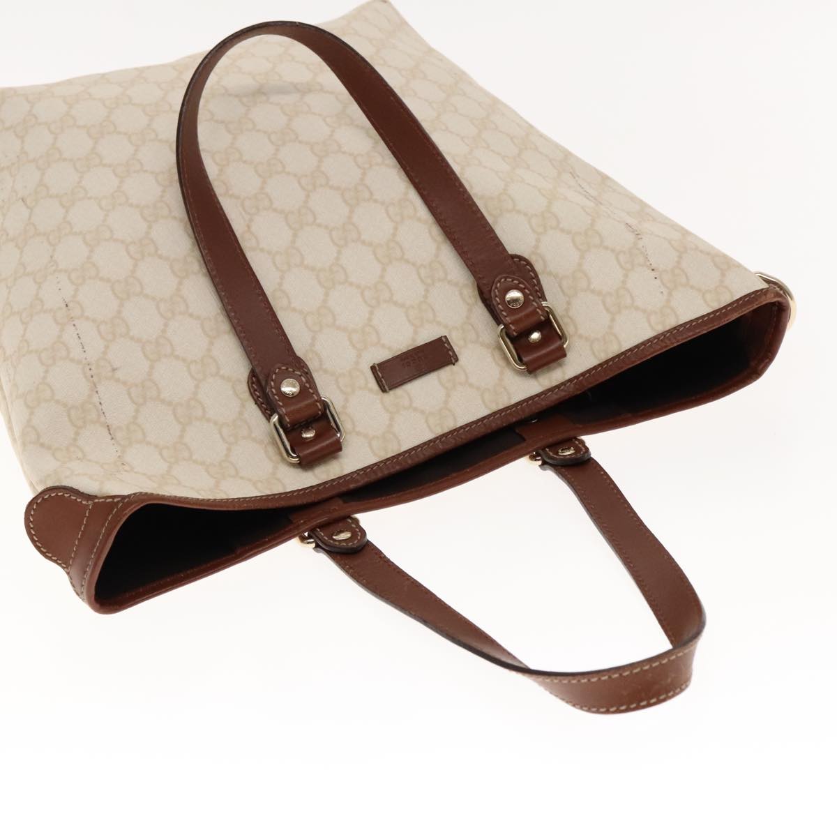 GUCCI GG Supreme Tote Bag PVC Leather Gold White 189896 Auth 94448