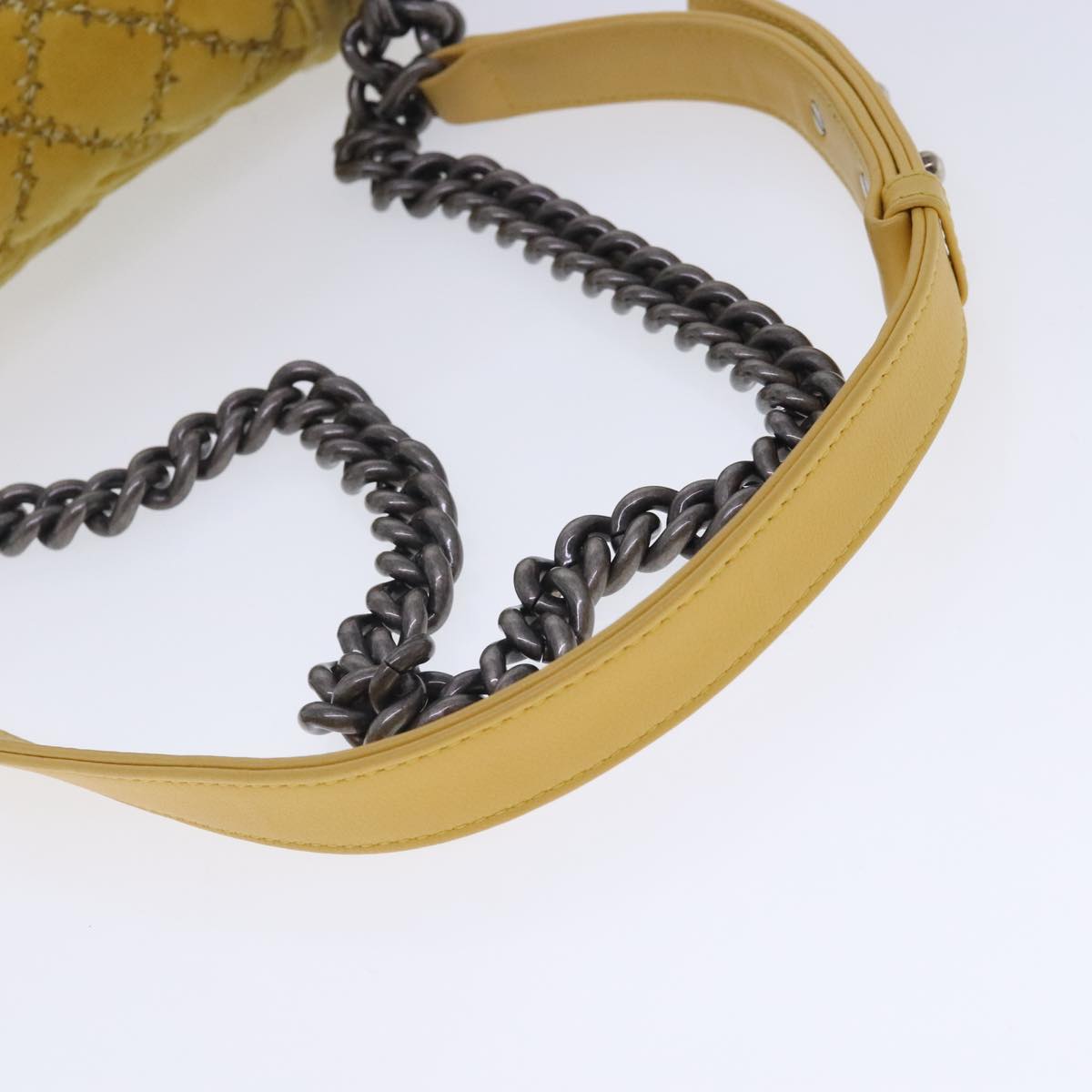 CHANEL Matelasse 20 Chain Boy Chanel Shoulder Bag Velor Yellow CC Auth 94468V