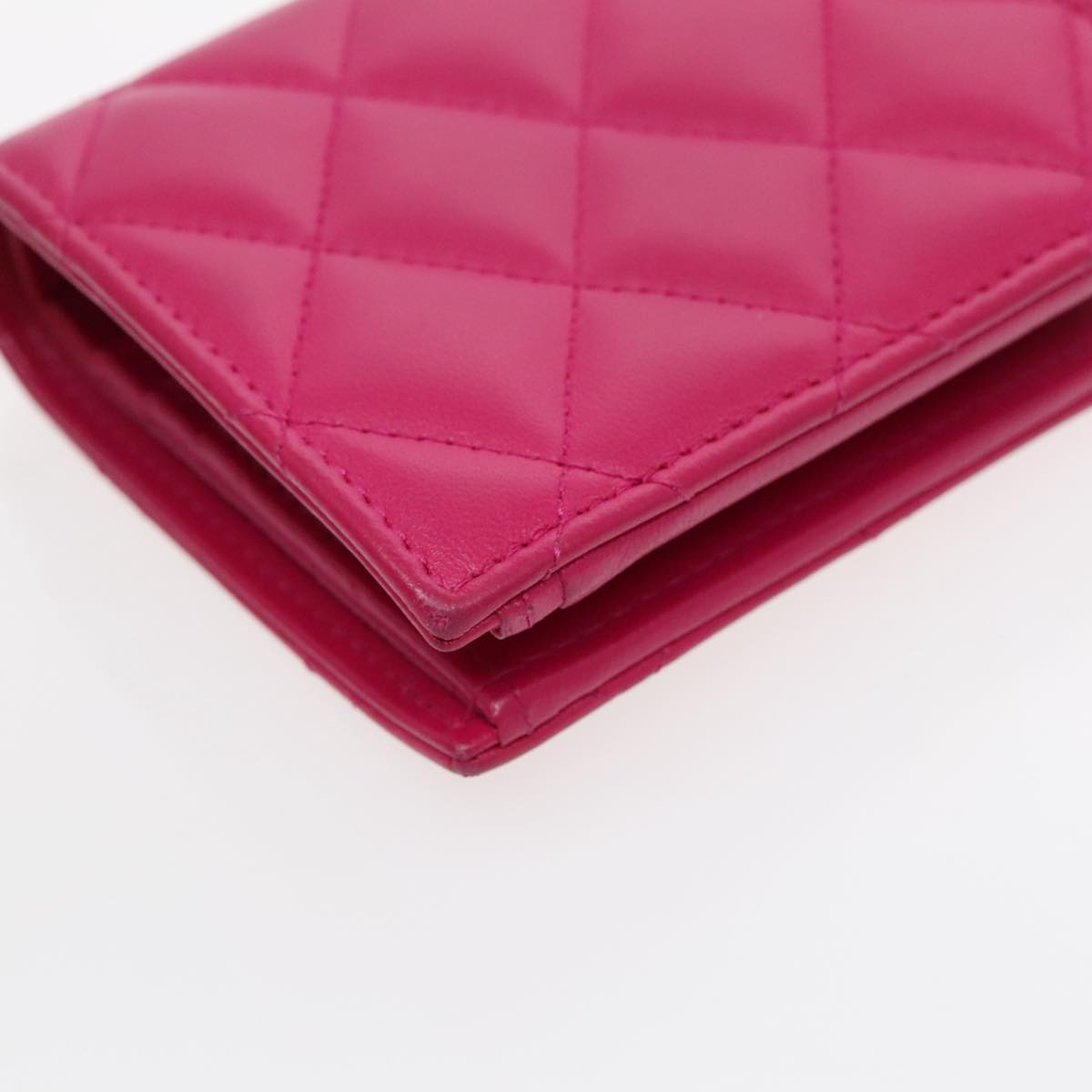CHANEL Wallet Lamb Skin Pink Gold CC Auth 94678AM