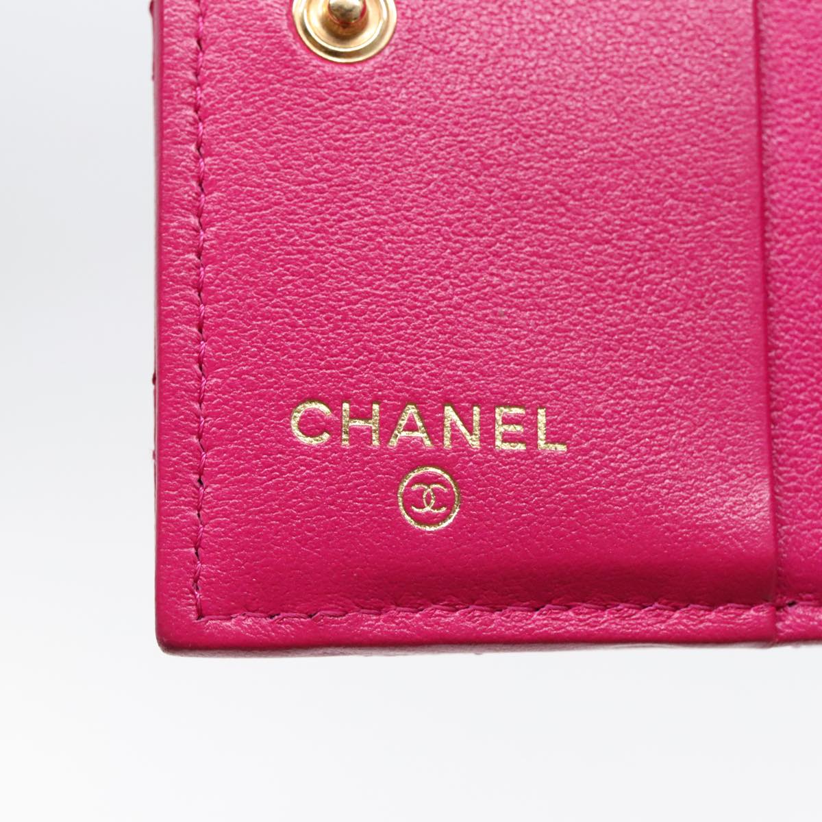 CHANEL Wallet Lamb Skin Pink Gold CC Auth 94678AM