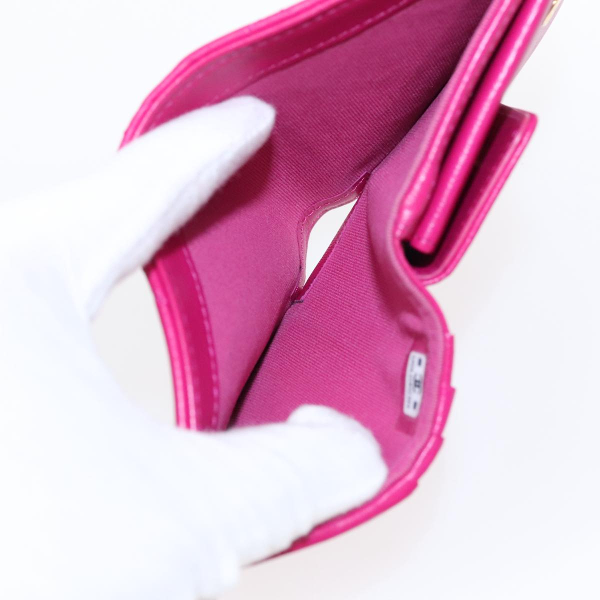 CHANEL Wallet Lamb Skin Pink Gold CC Auth 94678AM