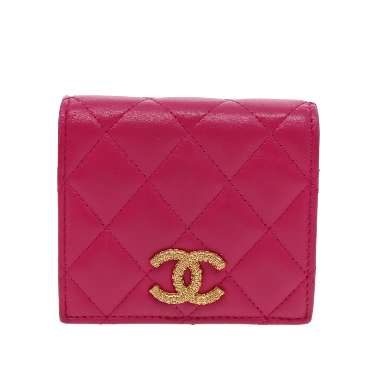 CHANEL Wallet Lamb Skin Pink Gold CC Auth 94678AM