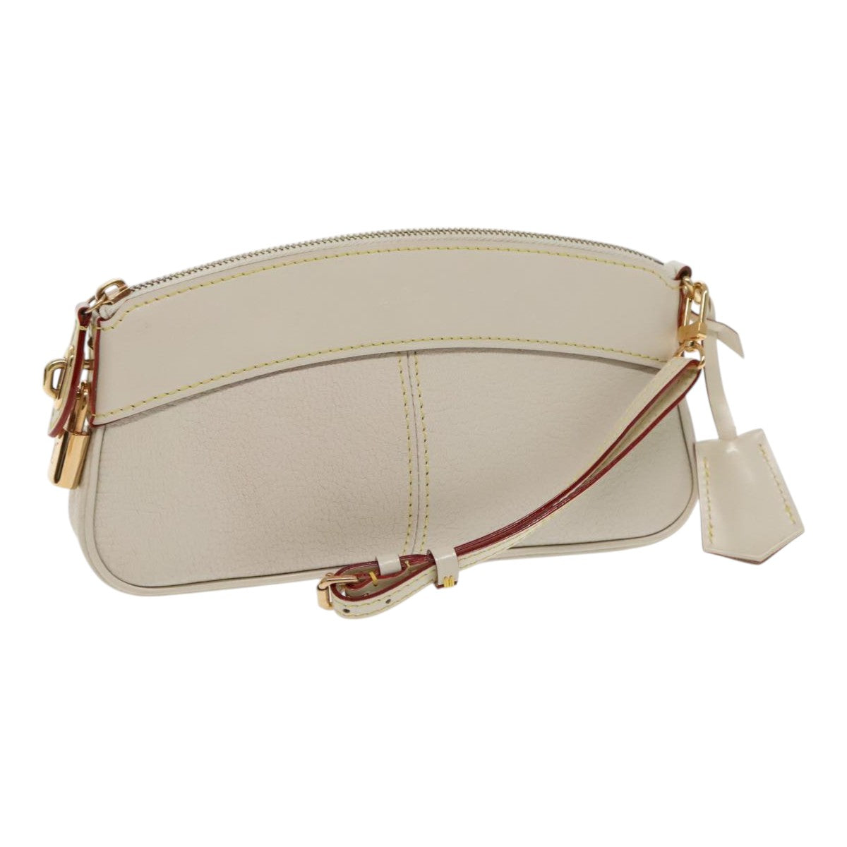 LOUIS VUITTON Suhari Lockit Clutch Bag Leather White M95629 LV Auth 94716V