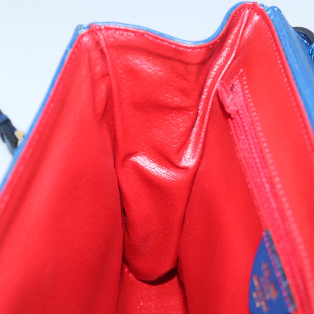 CELINE Shoulder Bag Leather Blue Gold Auth 94799V