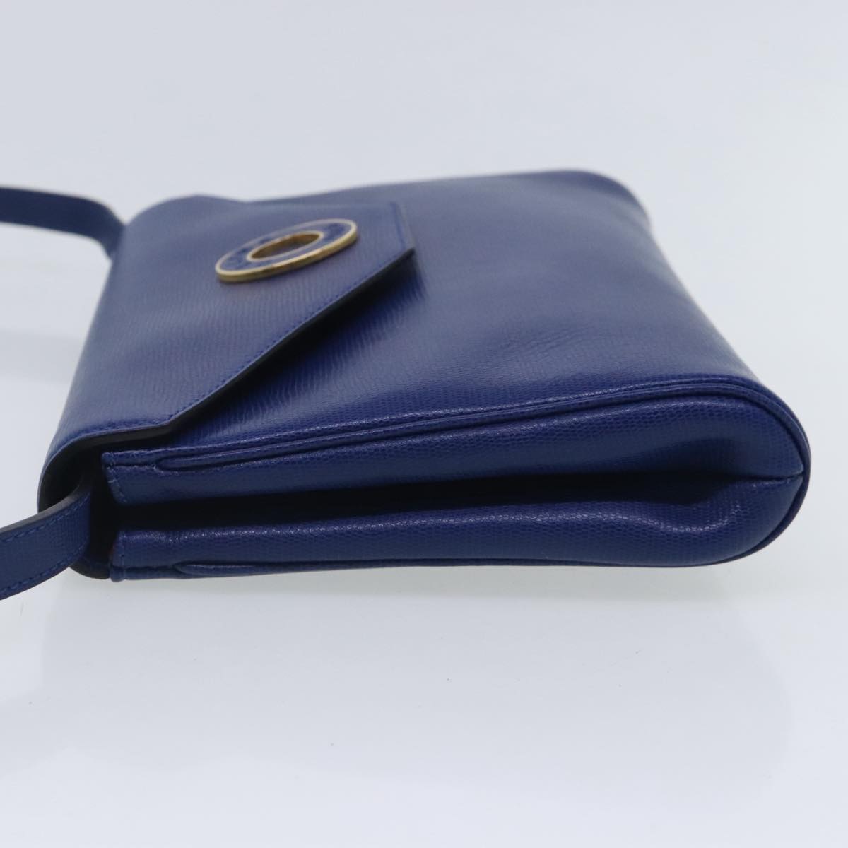 CELINE Shoulder Bag Leather Blue Gold Auth 94799V