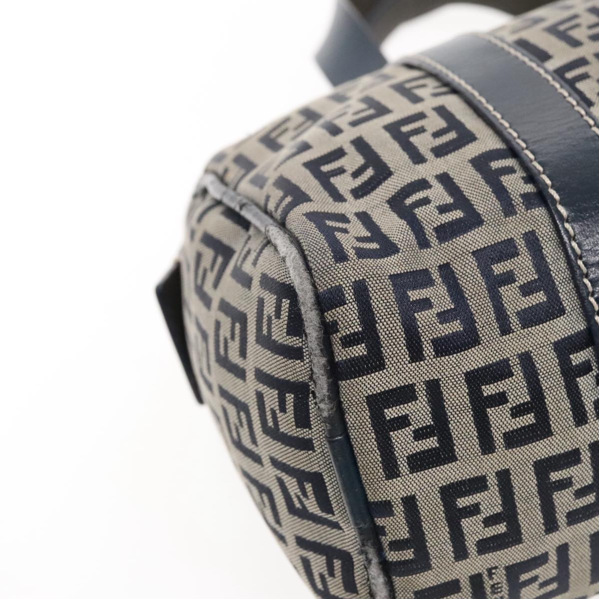 FENDI Zucchino Canvas Hand Bag Navy Silver Auth 94977