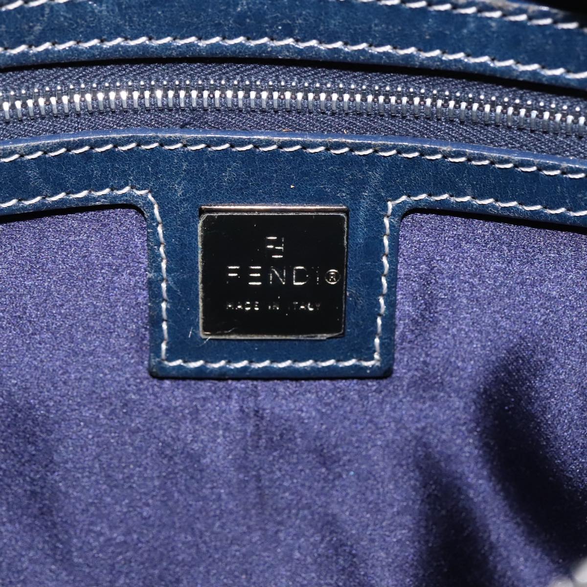 FENDI Zucchino Canvas Hand Bag Navy Silver Auth 94977