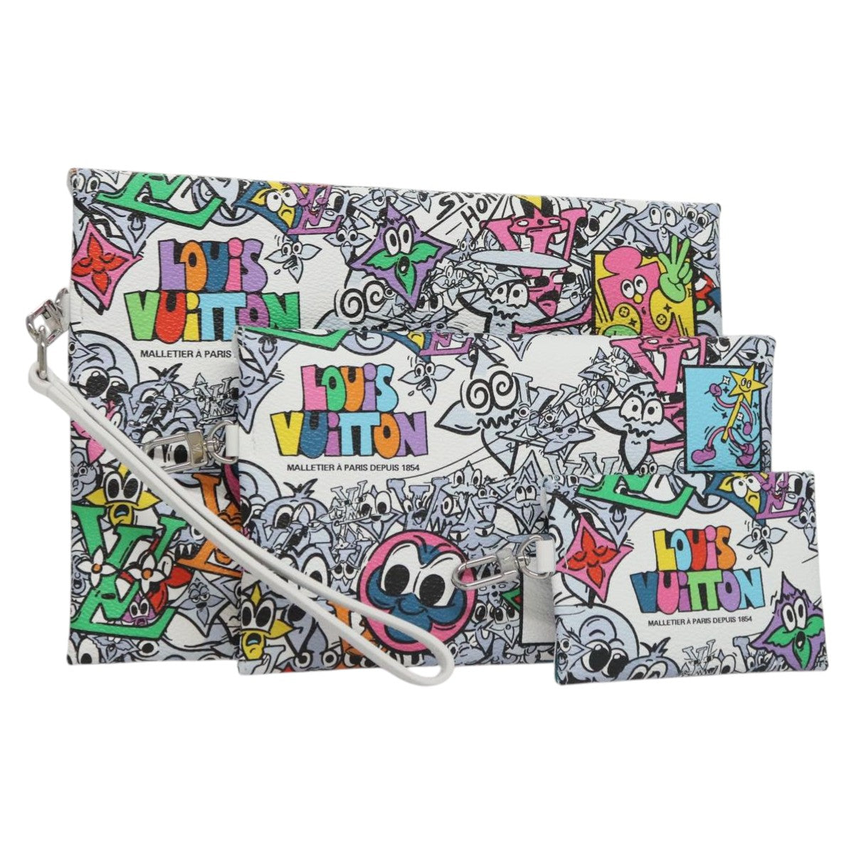 LOUIS VUITTON Monogram Comics Trio Amberop Clutch Bag White M82014 Auth 95129S