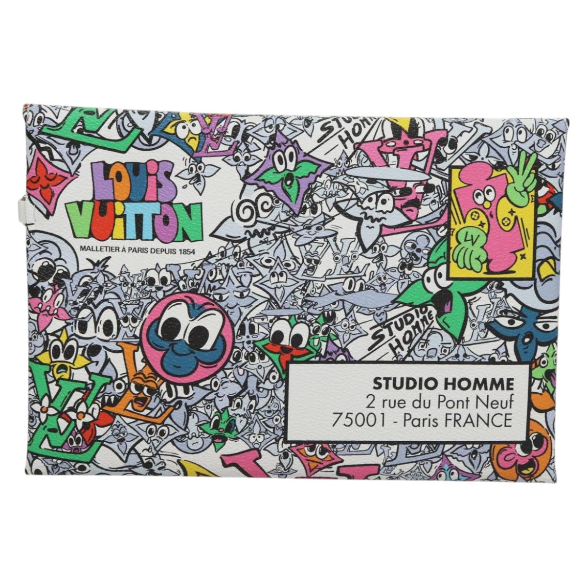 LOUIS VUITTON Monogram Comics Trio Amberop Clutch Bag White M82014 Auth 95129S