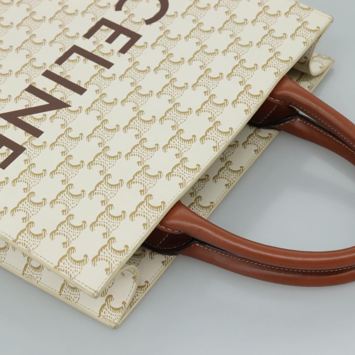 CELINE Triomphe Small Vertical Cabas Tote Bag PVC Leather 2way White Auth 95139SM