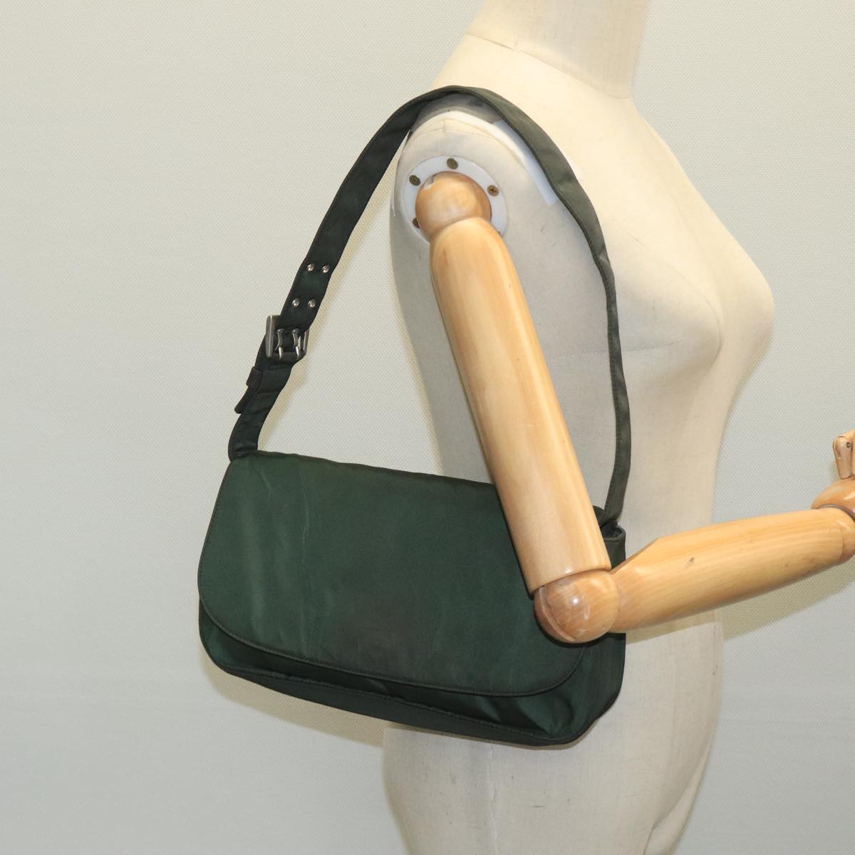 PRADA Shoulder Bag Nylon Green Auth 95145