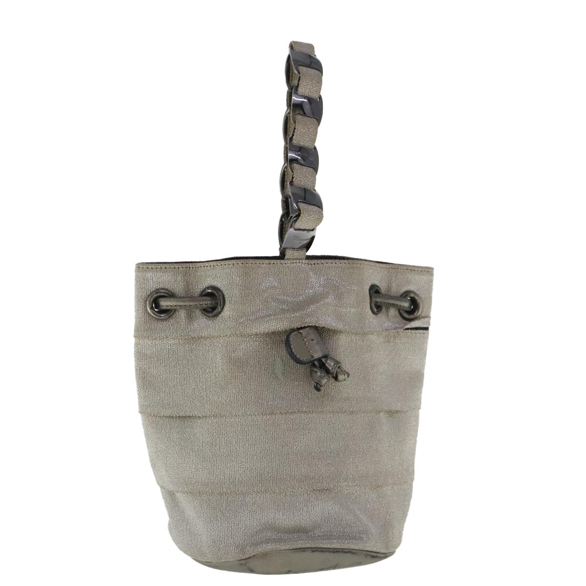 Salvatore Ferragamo Chain Hand Bag Canvas Silver Auth 95158
