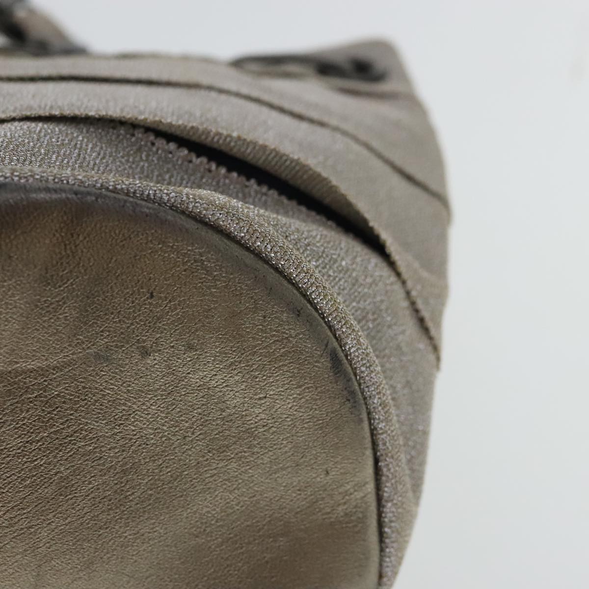 Salvatore Ferragamo Chain Hand Bag Canvas Silver Auth 95158