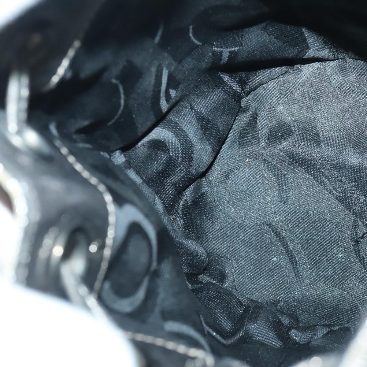 Salvatore Ferragamo Chain Hand Bag Canvas Silver Auth 95158