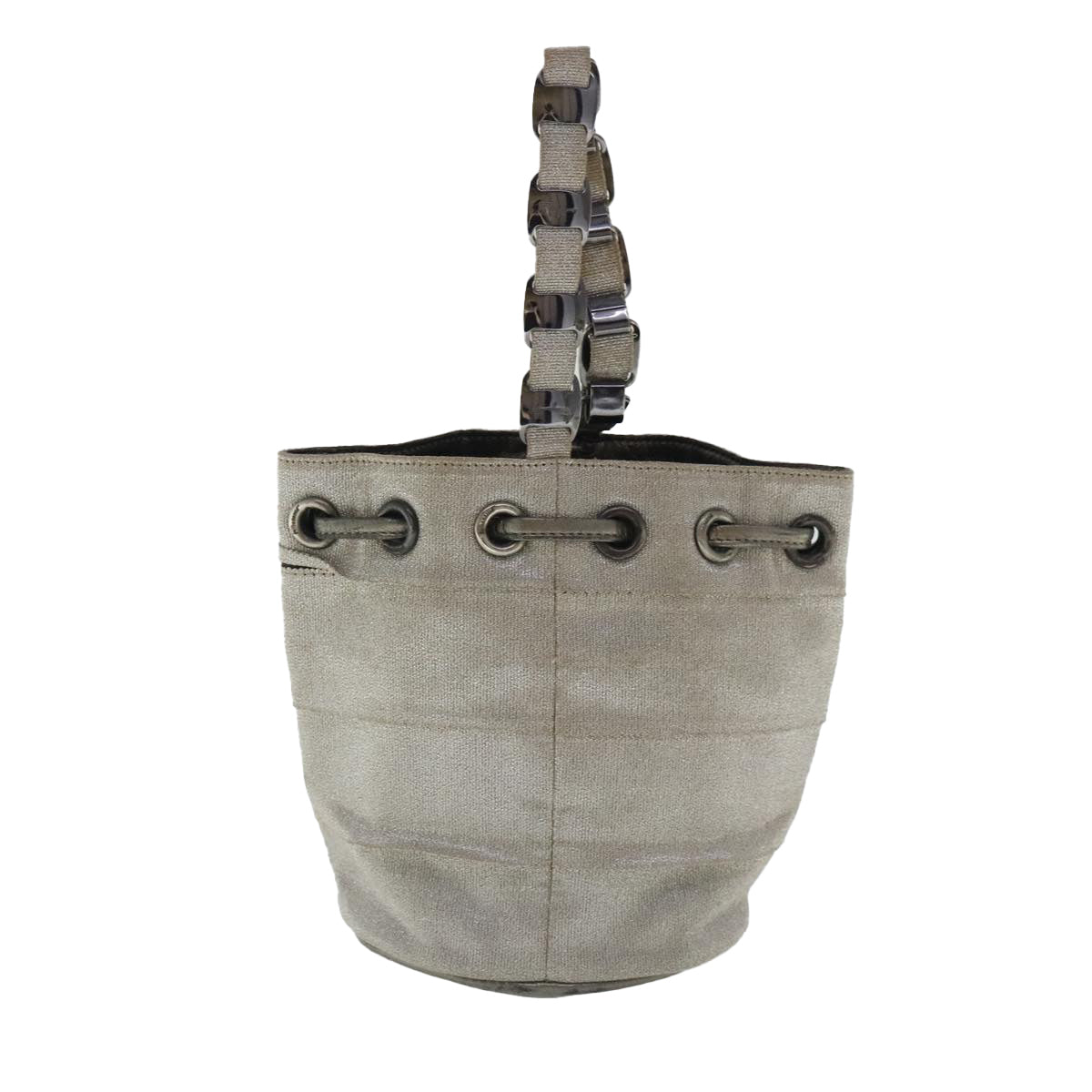 Salvatore Ferragamo Chain Hand Bag Canvas Silver Auth 95158