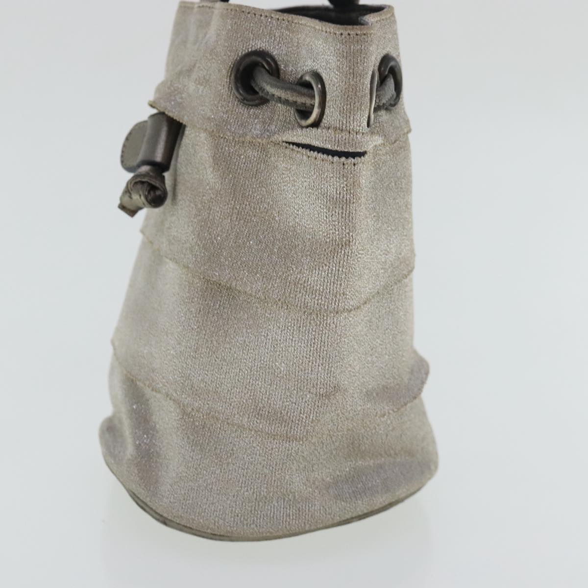 Salvatore Ferragamo Chain Hand Bag Canvas Silver Auth 95158