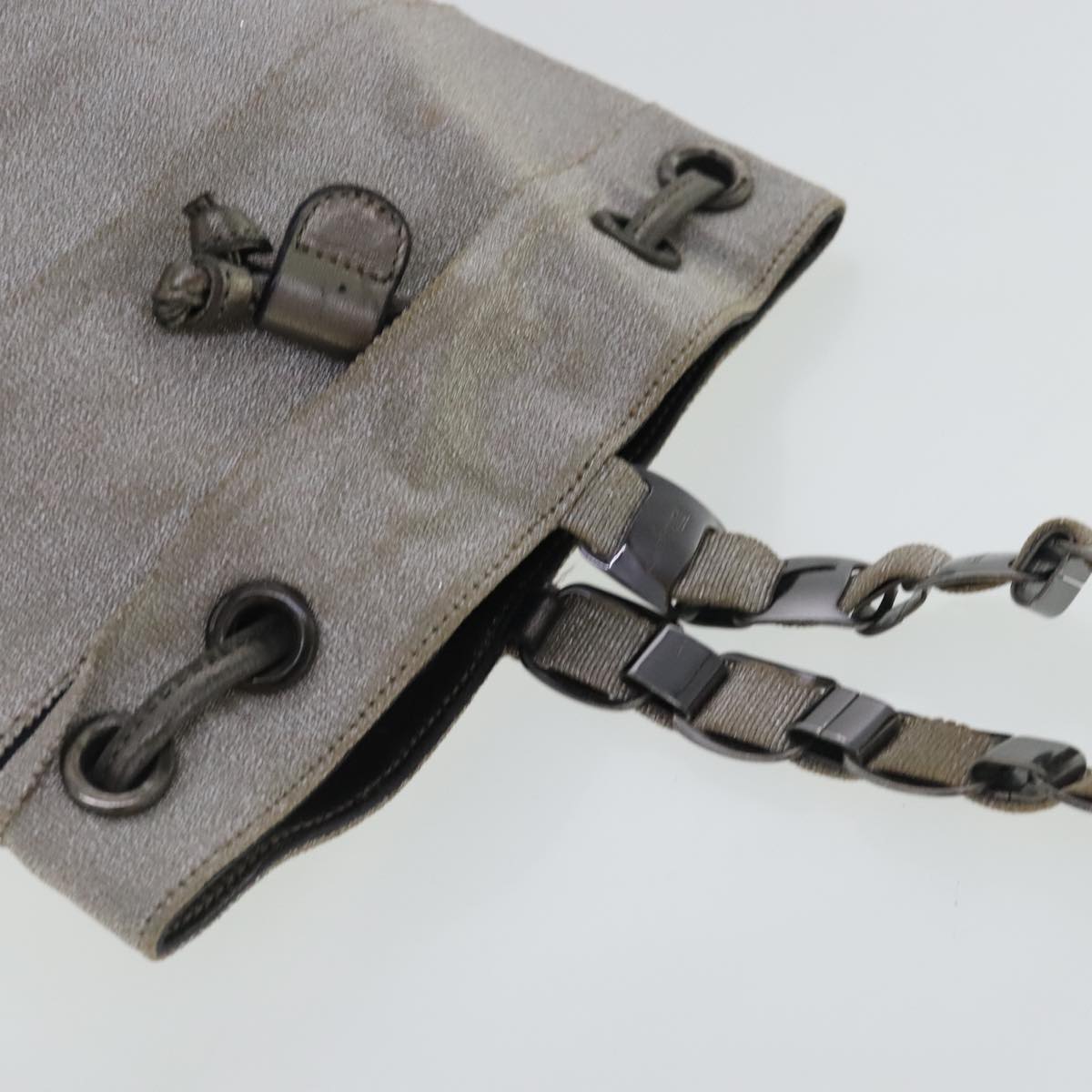 Salvatore Ferragamo Chain Hand Bag Canvas Silver Auth 95158