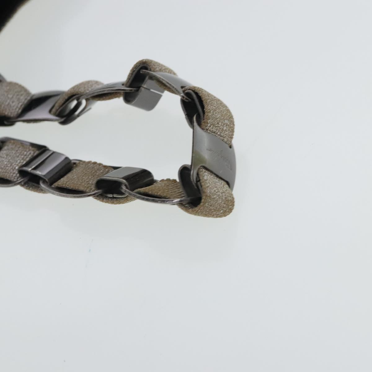 Salvatore Ferragamo Chain Hand Bag Canvas Silver Auth 95158