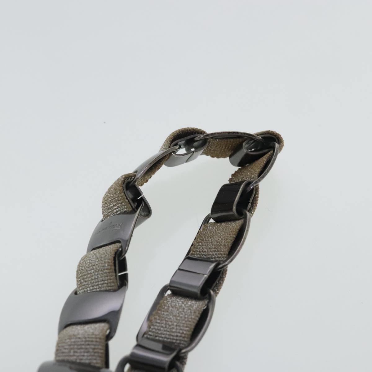 Salvatore Ferragamo Chain Hand Bag Canvas Silver Auth 95158