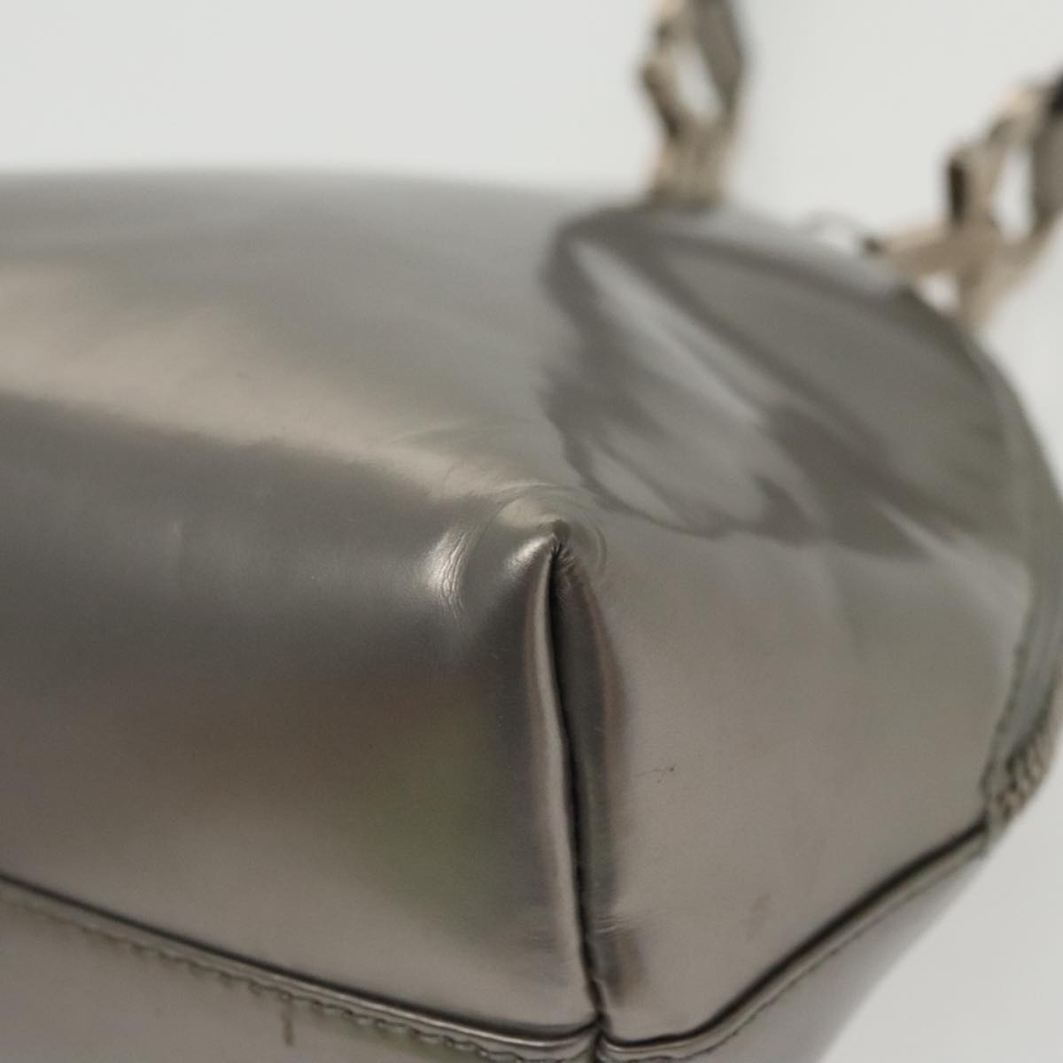 Salvatore Ferragamo Gancini Hand Bag Enamel Silver Auth 95159
