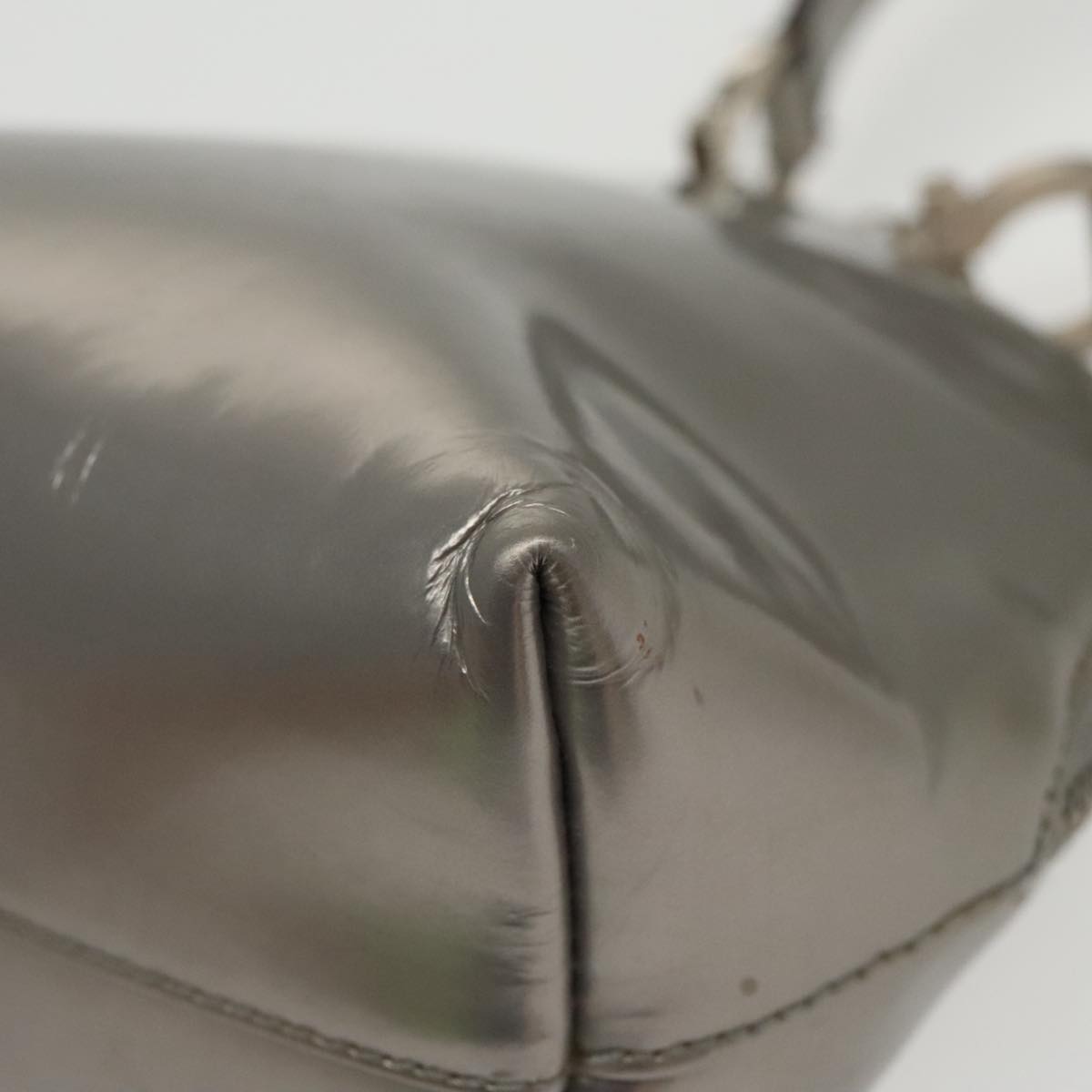 Salvatore Ferragamo Gancini Hand Bag Enamel Silver Auth 95159