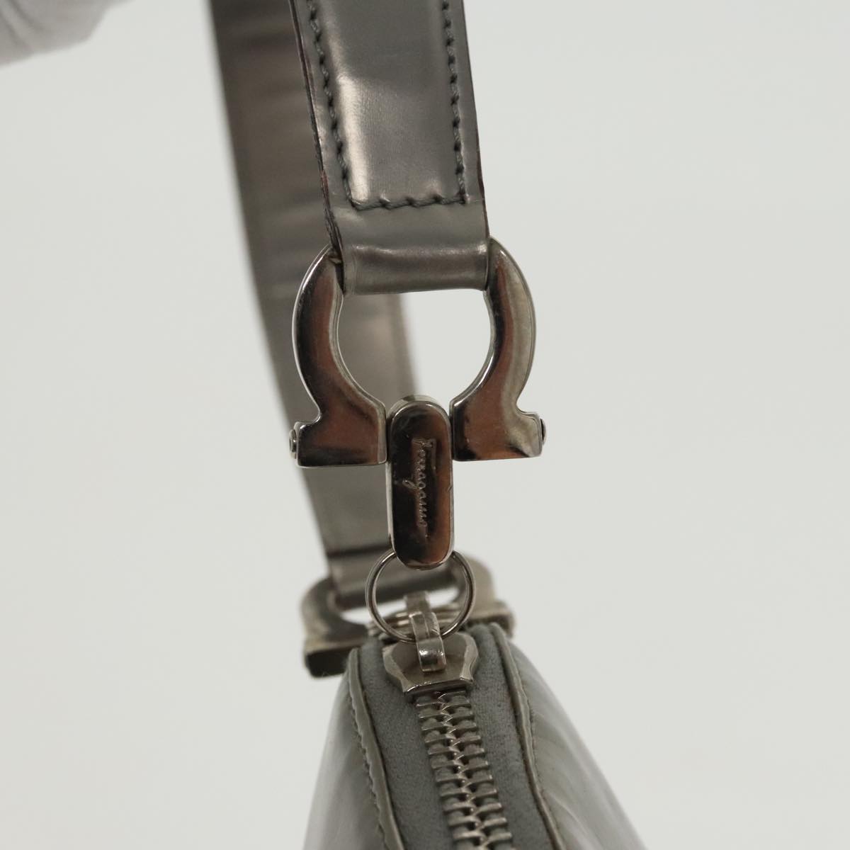 Salvatore Ferragamo Gancini Hand Bag Enamel Silver Auth 95159