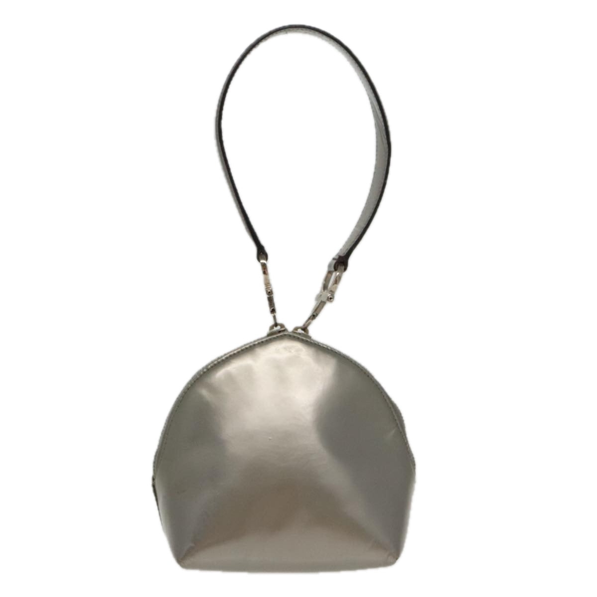 Salvatore Ferragamo Gancini Hand Bag Enamel Silver Auth 95159