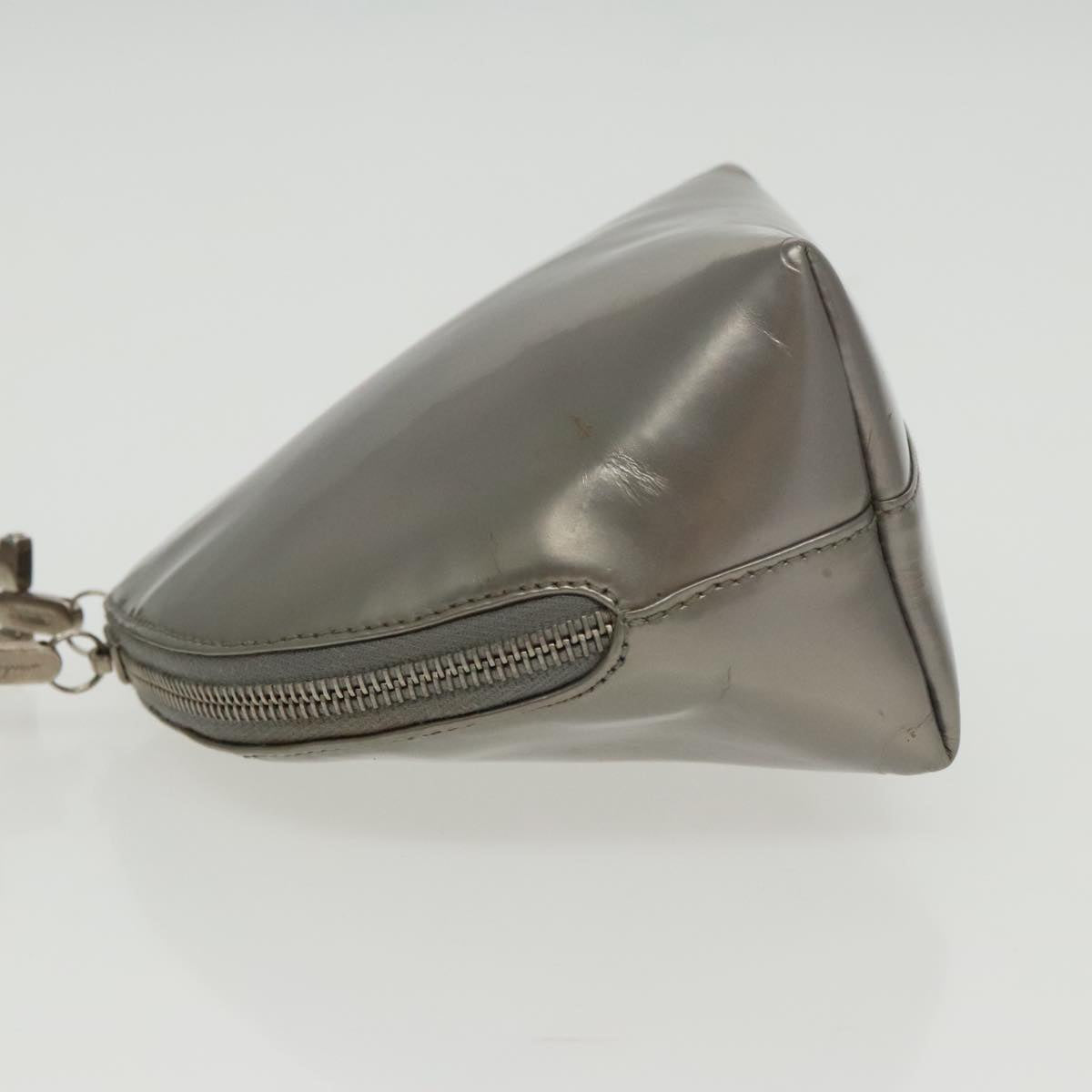 Salvatore Ferragamo Gancini Hand Bag Enamel Silver Auth 95159