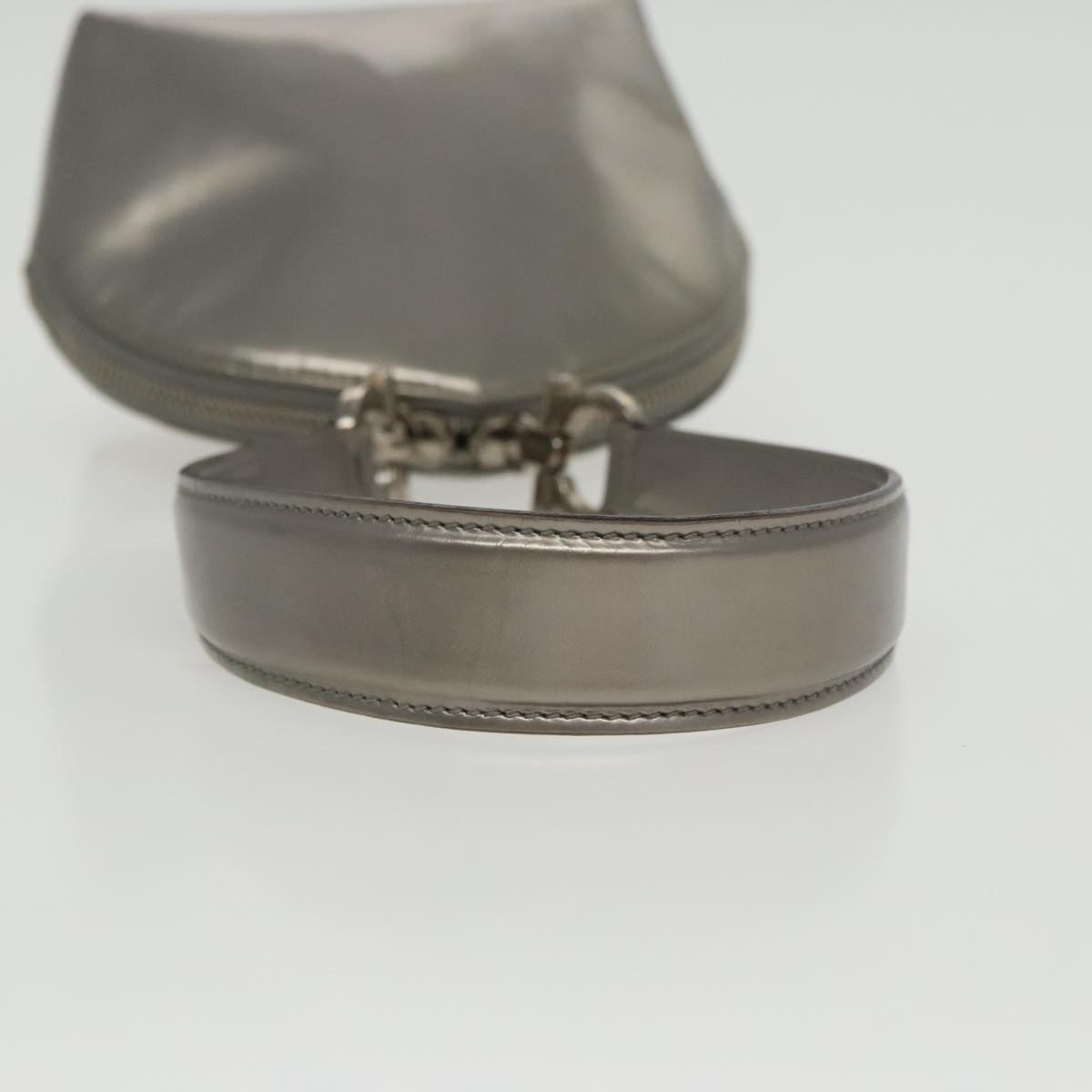 Salvatore Ferragamo Gancini Hand Bag Enamel Silver Auth 95159