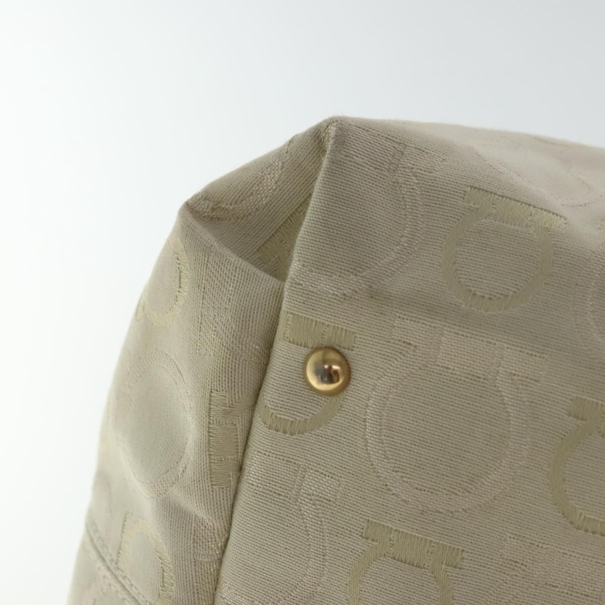 Salvatore Ferragamo Gancini Hand Bag Canvas Beige Gold Auth 95165