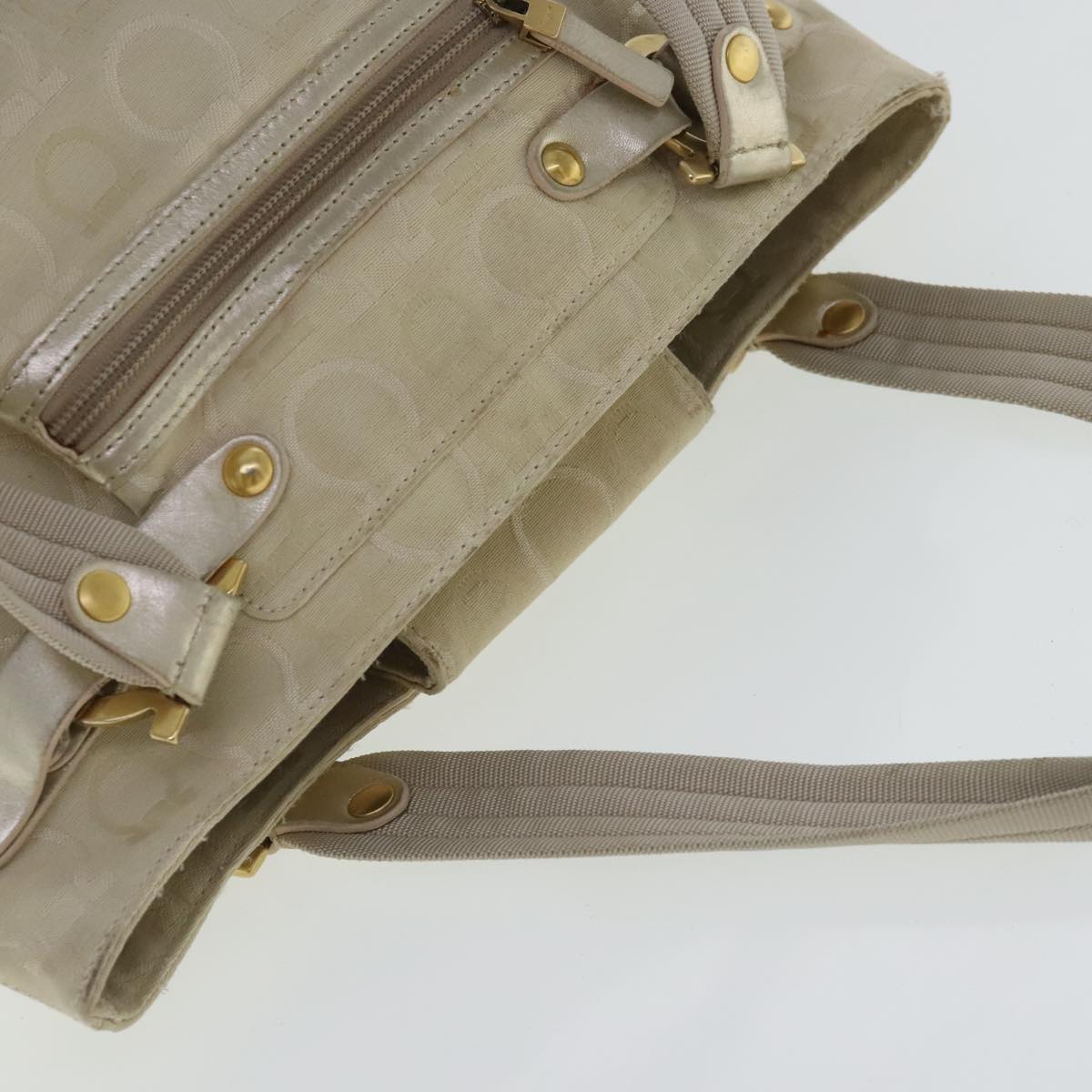 Salvatore Ferragamo Gancini Hand Bag Canvas Beige Gold Auth 95165