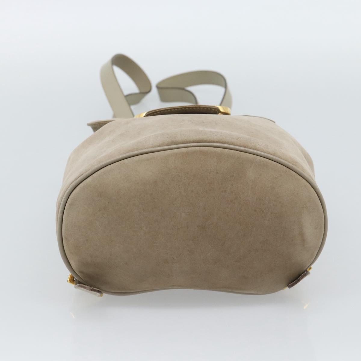 Salvatore Ferragamo Gancini Hand Bag Suede Leather Beige Gold Auth 95348