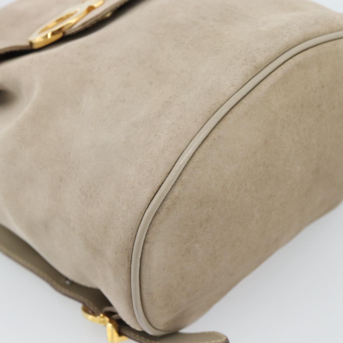 Salvatore Ferragamo Gancini Hand Bag Suede Leather Beige Gold Auth 95348
