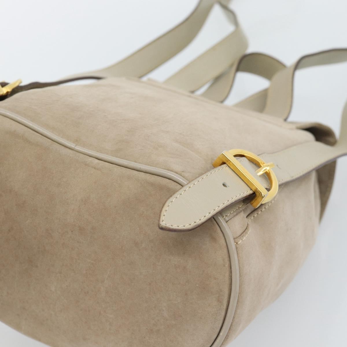 Salvatore Ferragamo Gancini Hand Bag Suede Leather Beige Gold Auth 95348
