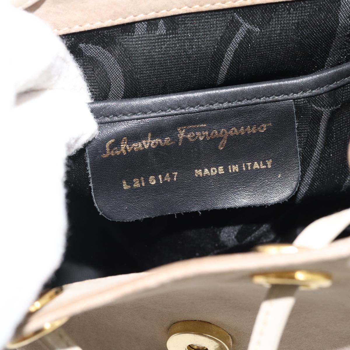 Salvatore Ferragamo Gancini Hand Bag Suede Leather Beige Gold Auth 95348