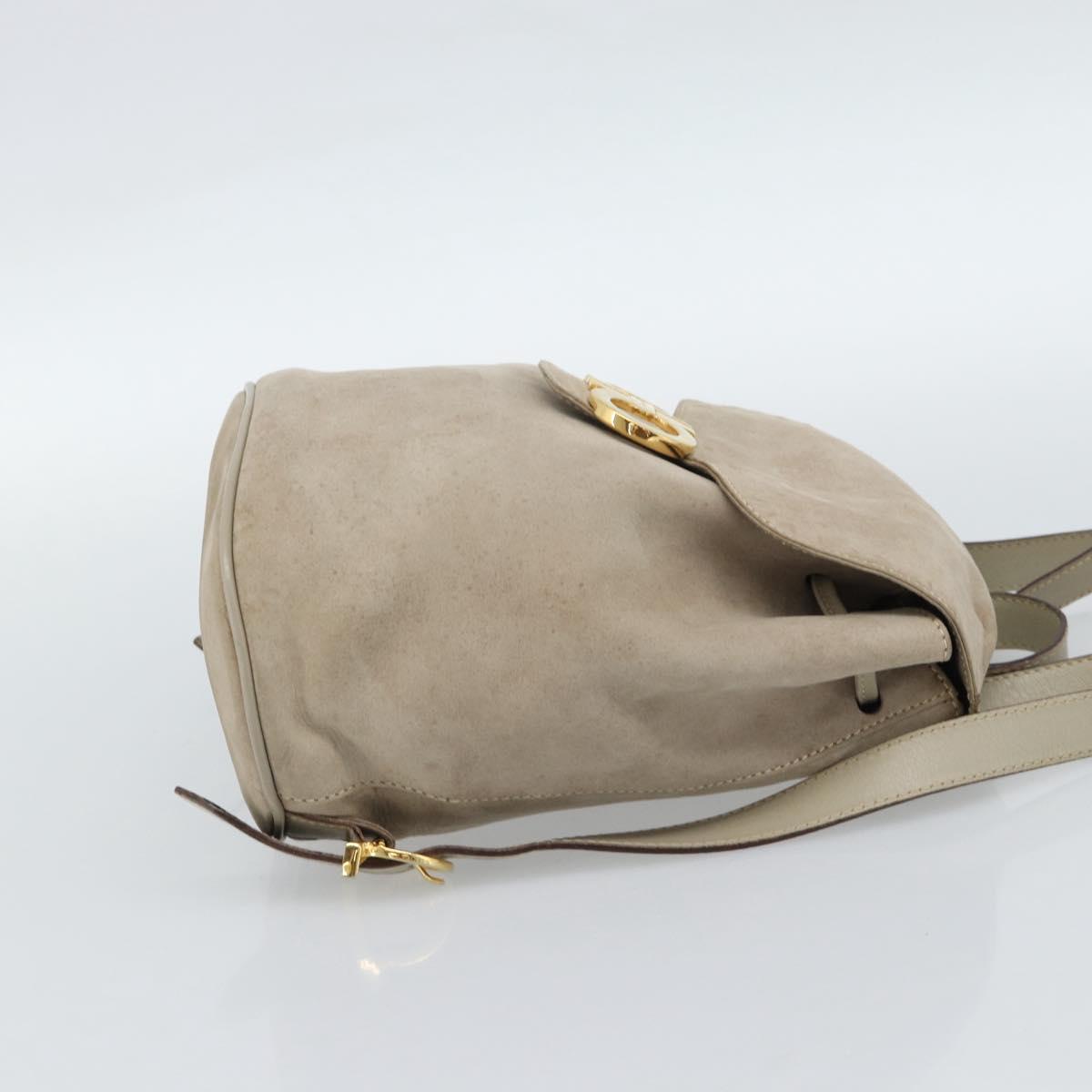 Salvatore Ferragamo Gancini Hand Bag Suede Leather Beige Gold Auth 95348