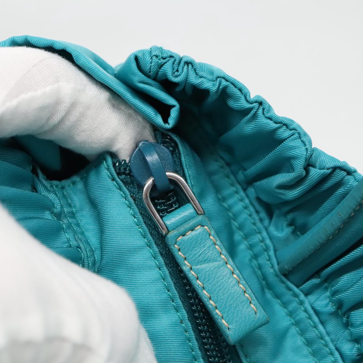 PRADA Hand Bag Nylon 2way Turquoise Blue Silver Auth 95390V