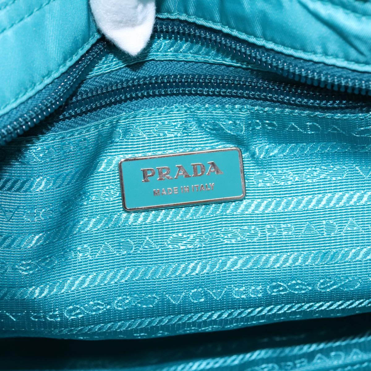 PRADA Hand Bag Nylon 2way Turquoise Blue Silver Auth 95390V