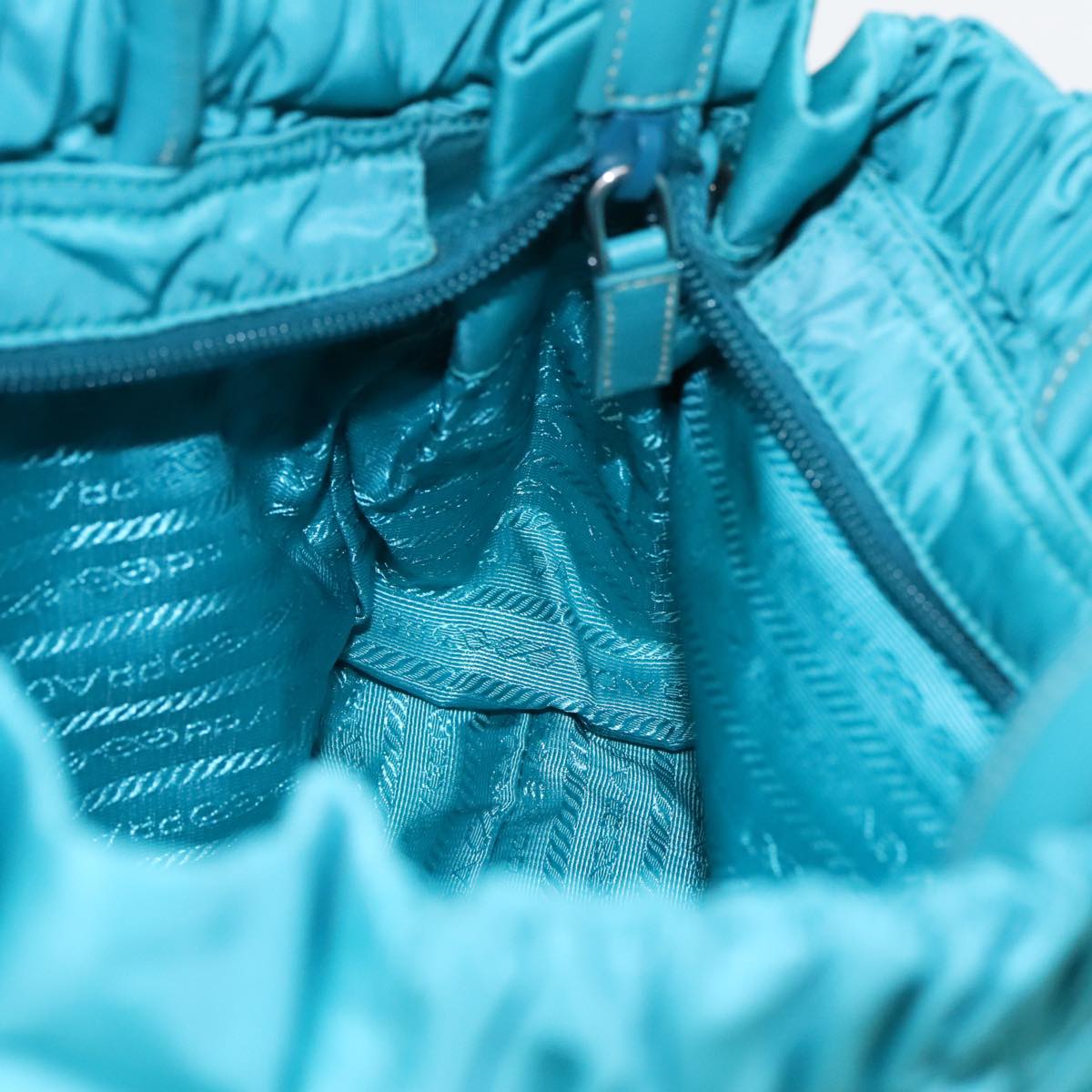 PRADA Hand Bag Nylon 2way Turquoise Blue Silver Auth 95390V