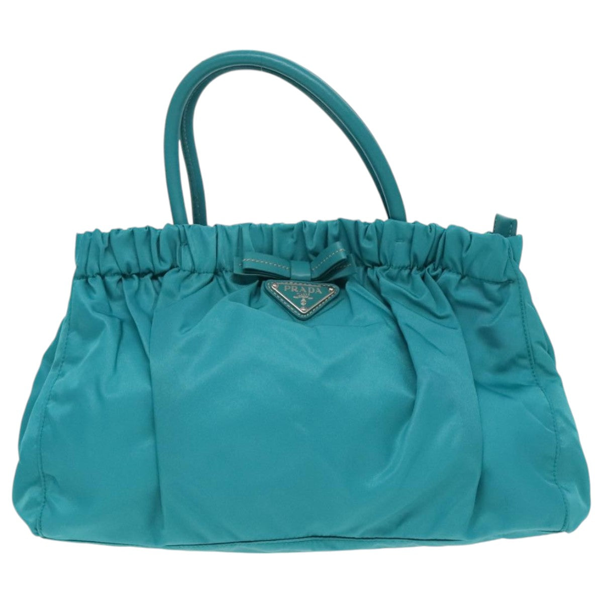 PRADA Hand Bag Nylon 2way Turquoise Blue Silver Auth 95390V
