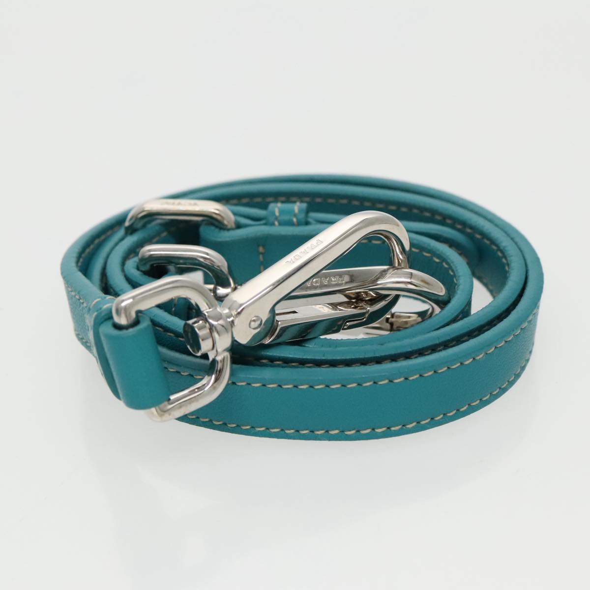 PRADA Hand Bag Nylon 2way Turquoise Blue Silver Auth 95390V