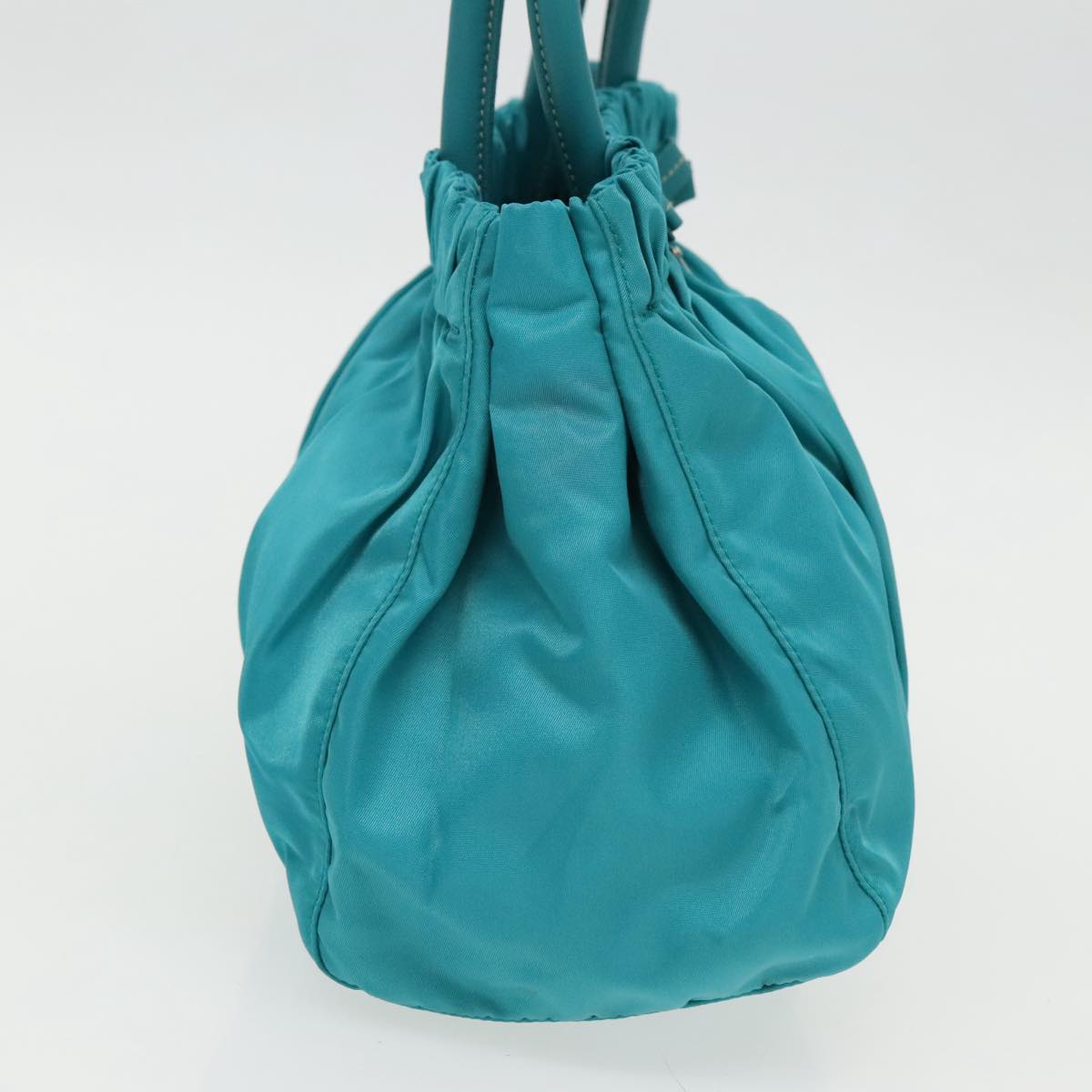 PRADA Hand Bag Nylon 2way Turquoise Blue Silver Auth 95390V
