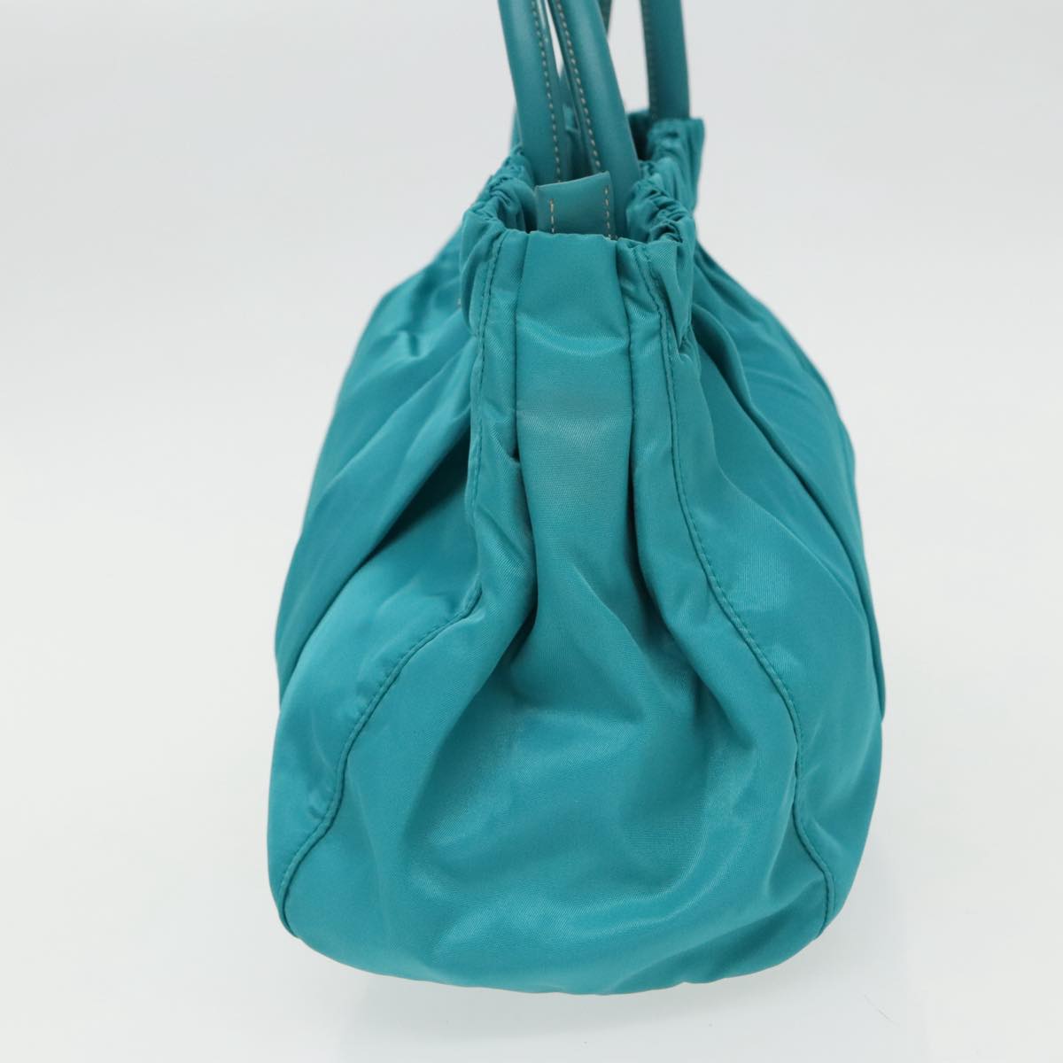 PRADA Hand Bag Nylon 2way Turquoise Blue Silver Auth 95390V