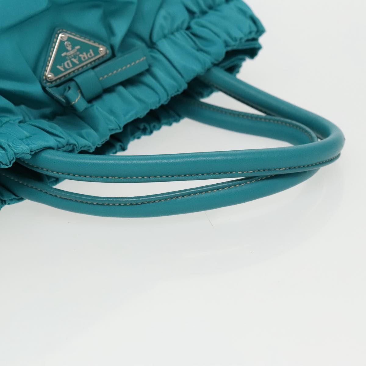 PRADA Hand Bag Nylon 2way Turquoise Blue Silver Auth 95390V