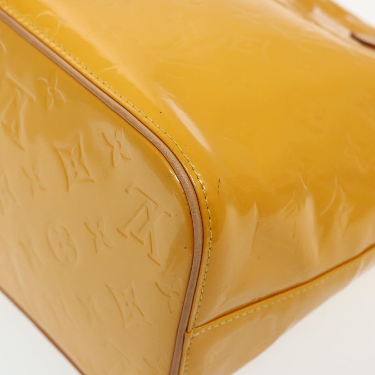 LOUIS VUITTON Monogram Vernis Houston Hand Bag Lime Yellow M91055 LV Auth 95398