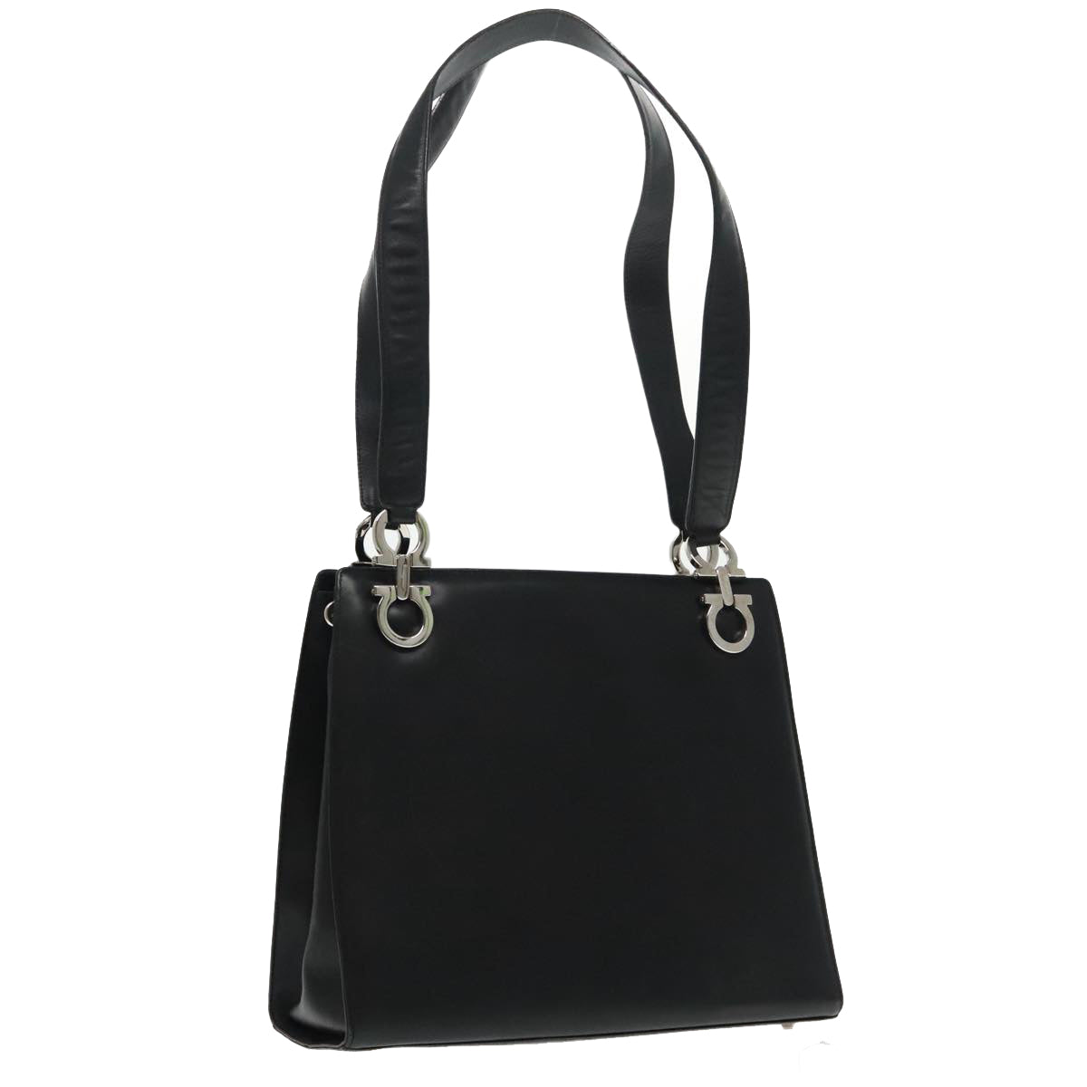 Salvatore Ferragamo Gancini Tote Bag Leather Black Silver Auth 95430